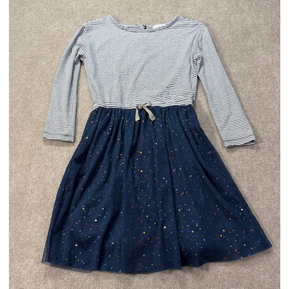 Crewcuts J.Crew Girls Striped Tulle "Mixy" Dress Navy Blue Sequin Size 10 L EUC